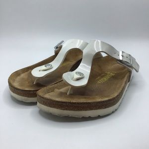 Birkenstock White Gizeh Patent Thong Sandals